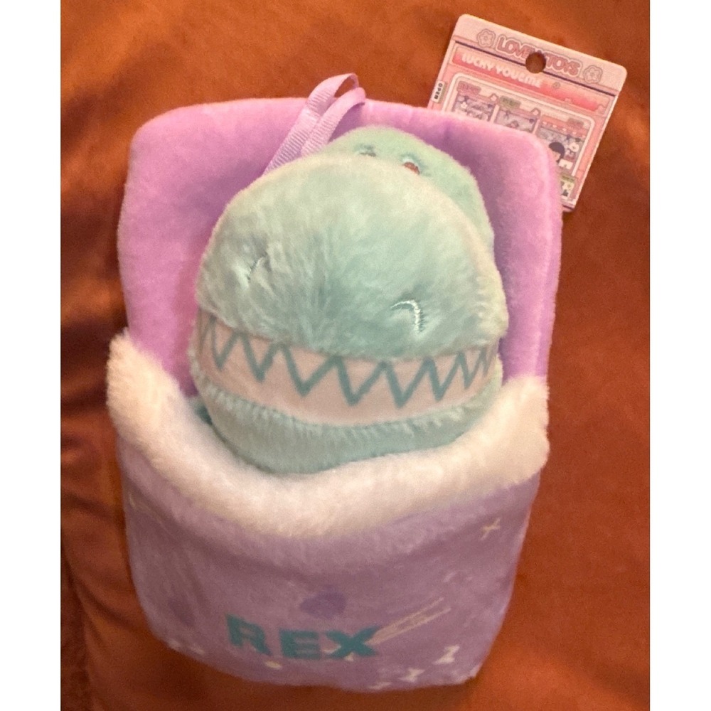 Love Toys Rex Dino Plush in Sleeping Bag Charm Soft 7" Lilac Mint NWT